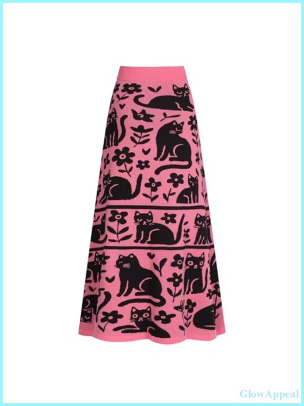 Knitted Midi Skirt High Waist A-Line Cotton Retro Mod Style